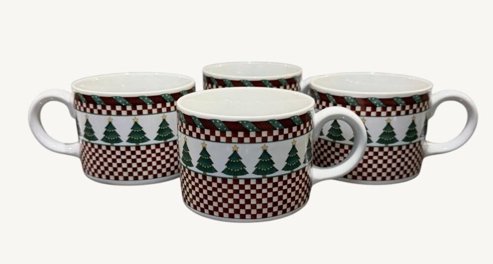 Sakura Debbie Mumm 2001 Santa’s Spirit Christmas Coffee Cups Set of 4
